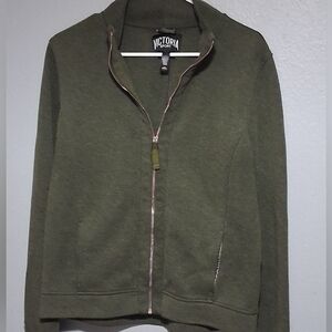 VICTORIA Green Zip Up Jacket with Stand-Up Collar
